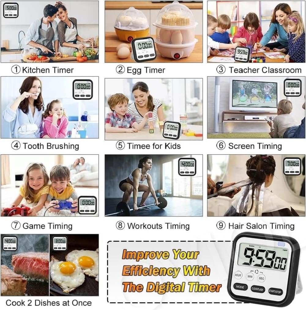 Oviol Stopwatch Timer For Study Kitchen Timer Large Lcd Screen 24Hr Digital Display Magnetic Retractable Stand Loud Alarm Stop W